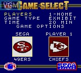 Menu screen of the game NFL '95 on Sega Game Gear