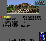 Menu screen of the game PGA Tour 96 on Sega Game Gear