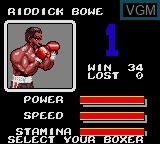 Menu screen of the game Riddick Bowe Boxing on Sega Game Gear