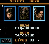 Menu screen of the game Super Star Wars - Return of the Jedi on Sega Game Gear