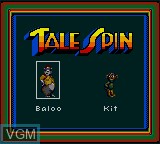 Menu screen of the game TaleSpin on Sega Game Gear