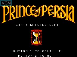 Menu screen of the game Prince of Persia on Sega Game Gear