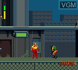 In-game screen of the game Iron Man / X-O Manowar in Heavy Metal on Sega Game Gear