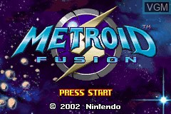 Title screen of the game Metroid Fusion on Nintendo GameBoy Advance