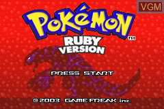 Title screen of the game Pokemon Ruby Version on Nintendo GameBoy Advance