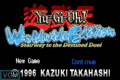 Title screen of the game Yu-Gi-Oh! Worldwide Edition - Stairway to the Destined Duel on Nintendo GameBoy Advance