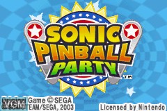Title screen of the game Sonic Pinball Party on Nintendo GameBoy Advance