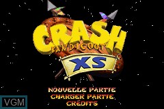 Title screen of the game Crash Bandicoot XS on Nintendo GameBoy Advance