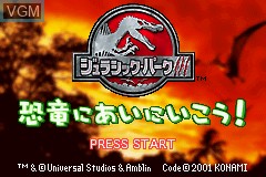 Title screen of the game Jurassic Park III - Kyouryuu ni ai ni Ikou! on Nintendo GameBoy Advance