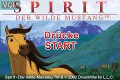 Title screen of the game Spirit - Der Wilde Mustang - Auf der Suche nach Homeland on Nintendo GameBoy Advance