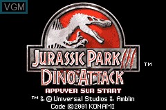 Title screen of the game Jurassic Park III - Dino Attack on Nintendo GameBoy Advance