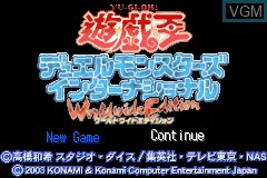 Title screen of the game Yu-Gi-Oh! Duel Monsters International on Nintendo GameBoy Advance