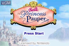 Title screen of the game Barbie as the Princess and the Pauper on Nintendo GameBoy Advance