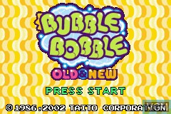 Title screen of the game Bubble Bobble - Old & New on Nintendo GameBoy Advance