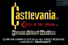 Title screen of the game Castlevania - Circle of the Moon on Nintendo GameBoy Advance