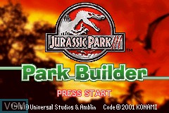 Title screen of the game Jurassic Park III - Park Builder on Nintendo GameBoy Advance