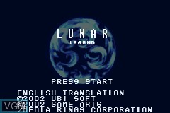 Title screen of the game Lunar Legend on Nintendo GameBoy Advance