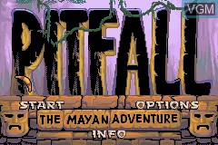 Title screen of the game Pitfall - The Mayan Adventure on Nintendo GameBoy Advance