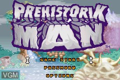 Title screen of the game Prehistorik Man on Nintendo GameBoy Advance