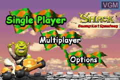 Title screen of the game Shrek Swamp Kart Speedway on Nintendo GameBoy Advance