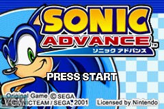 Title screen of the game Sonic Advance on Nintendo GameBoy Advance