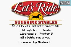 Title screen of the game Let's Ride! Sunshine Stables on Nintendo GameBoy Advance