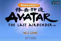 Title screen of the game Avatar - The Last Airbender on Nintendo GameBoy Advance