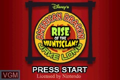 Title screen of the game American Dragon - Jake Long, Rise of the Huntsclan on Nintendo GameBoy Advance