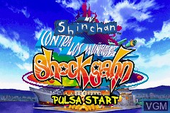 Title screen of the game Shinchan Contra los Munecos de Shock Gahn on Nintendo GameBoy Advance