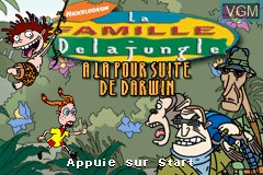 Title screen of the game Famille Delajungle, La - À la Poursuite de Darwin on Nintendo GameBoy Advance