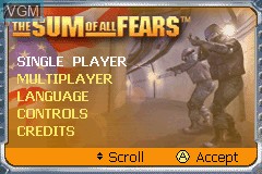 Menu screen of the game Sum of All Fears, The on Nintendo GameBoy Advance