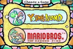 Menu screen of the game Yoshi's Island - Super Mario Advance 3 on Nintendo GameBoy Advance