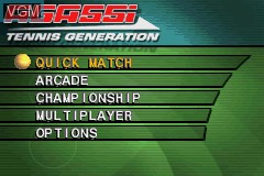Menu screen of the game Agassi Tennis Generation on Nintendo GameBoy Advance