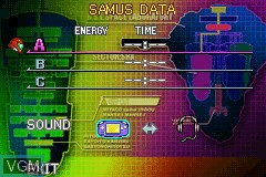 Menu screen of the game Metroid Fusion on Nintendo GameBoy Advance