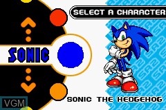 Menu screen of the game Sonic Advance 2 on Nintendo GameBoy Advance