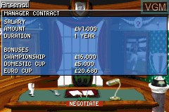 Menu screen of the game Premier Manager 2003-04 on Nintendo GameBoy Advance