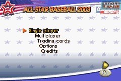 Menu screen of the game All-Star Baseball 2003 on Nintendo GameBoy Advance