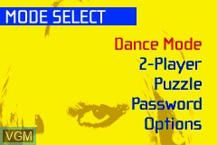 Menu screen of the game Britney's Dance Beat on Nintendo GameBoy Advance