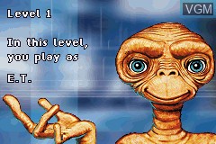 Menu screen of the game E.T. The Extra-Terrestrial on Nintendo GameBoy Advance