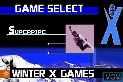 Menu screen of the game ESPN Winter X-Games Snowboarding 2002 on Nintendo GameBoy Advance