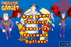Menu screen of the game Inspector Gadget - Advance Mission on Nintendo GameBoy Advance