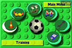 Menu screen of the game LEGO Soccer Mania on Nintendo GameBoy Advance