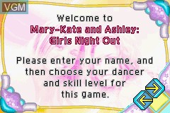 Menu screen of the game Mary-Kate and Ashley - Girls Night Out on Nintendo GameBoy Advance