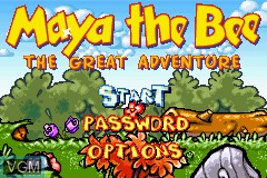 Menu screen of the game Maya the Bee - The Great Adventure on Nintendo GameBoy Advance