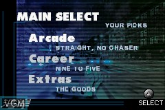 Menu screen of the game Midnight Club - Street Racing on Nintendo GameBoy Advance