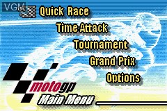 Menu screen of the game MotoGP on Nintendo GameBoy Advance