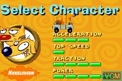 Menu screen of the game NickToons Racing on Nintendo GameBoy Advance