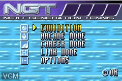 Menu screen of the game NGT - Next Generation Tennis on Nintendo GameBoy Advance