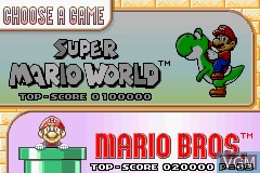 Menu screen of the game Super Mario Advance 2 on Nintendo GameBoy Advance
