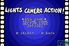 Menu screen of the game Animaniacs - Lights, Camera, Action! on Nintendo GameBoy Advance